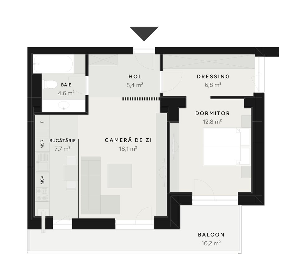Plan apartament 2 camere TIP 11B-1 – 65,6 m² utili – Avrig Park Residence, Faza 2