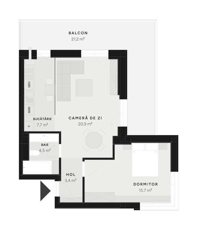Plan apartament 2 camere TIP 12B – 73,5 m² utili – Avrig Park Residence, Faza 2