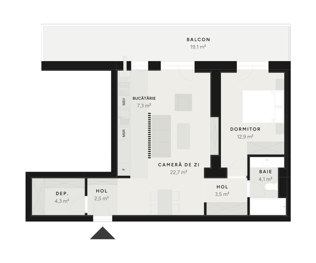 Plan apartament 2 camere TIP 13B – 76,5 m² utili – Avrig Park Residence, Faza 2