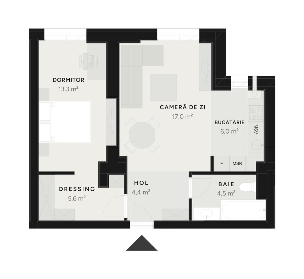 Plan apartament 2 camere TIP 3B-1 – 50,9 m² utili – Avrig Park Residence, Faza 2