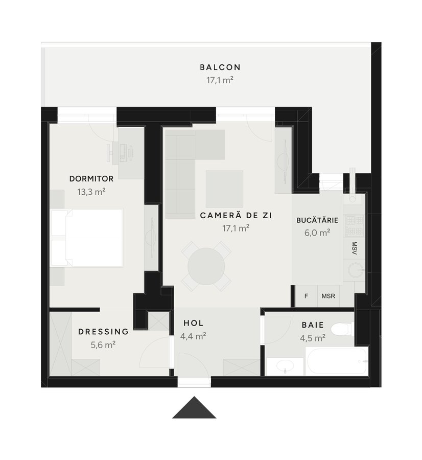 Plan apartament 2 camere TIP 3B-2 – 68,1 m² utili – Avrig Park Residence, Faza 2
