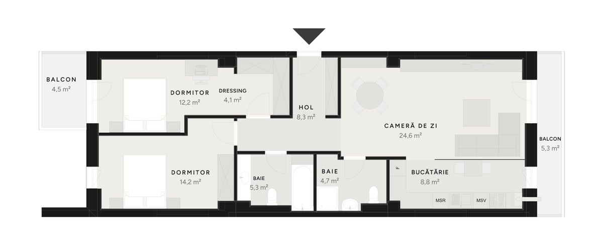 Plan apartament 3 camere TIP 10B-1 – 92,0 m² utili – Avrig Park Residence, Faza 2