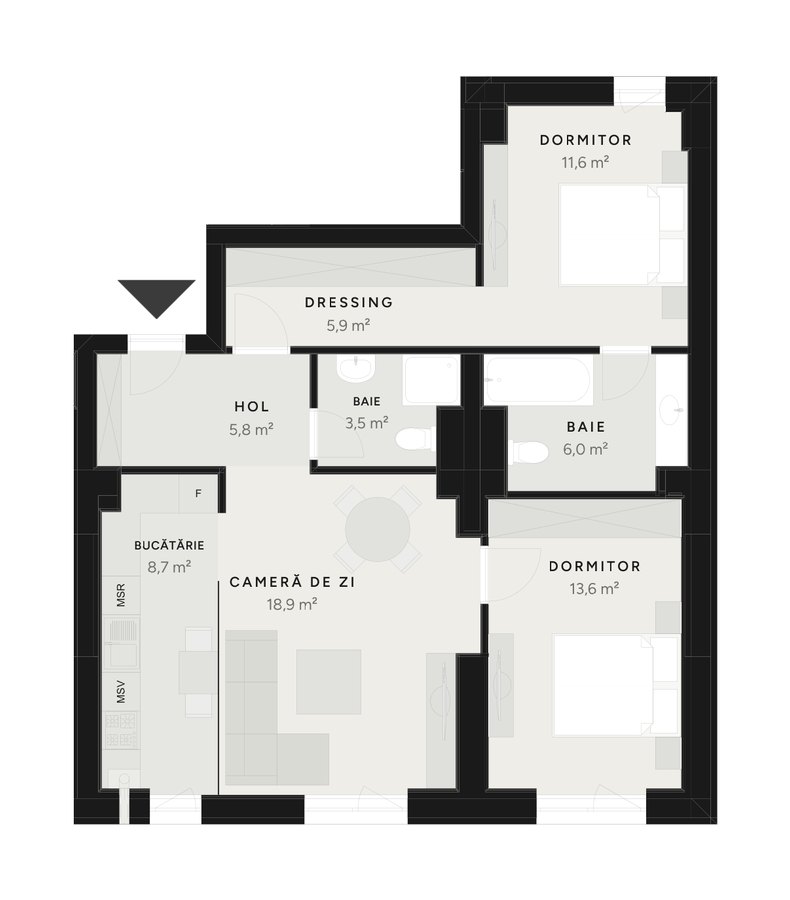 Plan apartament 3 camere TIP 4B – 74,0 m² utili – Avrig Park Residence, Faza 2
