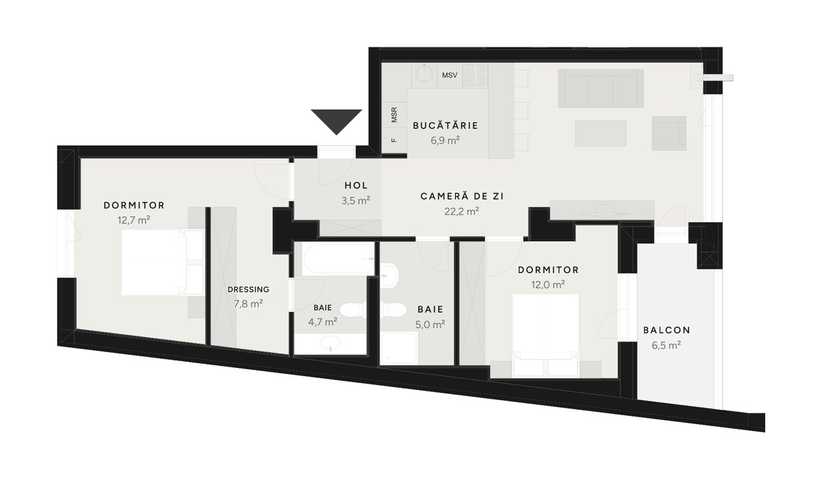 Plan apartament 3 camere TIP 8B – 75,0–81,5 m² utili – Avrig Park Residence, Faza 2