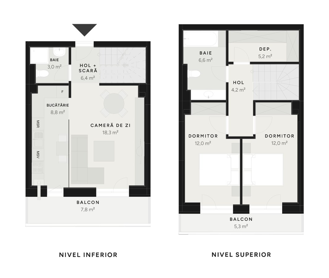 Plan duplex 3 camere TIP 14B-7 – 89,5 m² utili – Avrig Park Residence, Faza 2