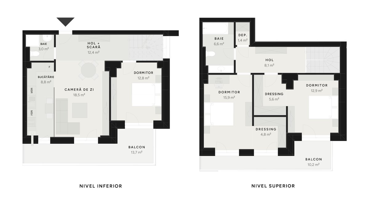 Plan duplex 4 camere TIP 17B – 134,8 m² utili – Avrig Park Residence, Faza 2