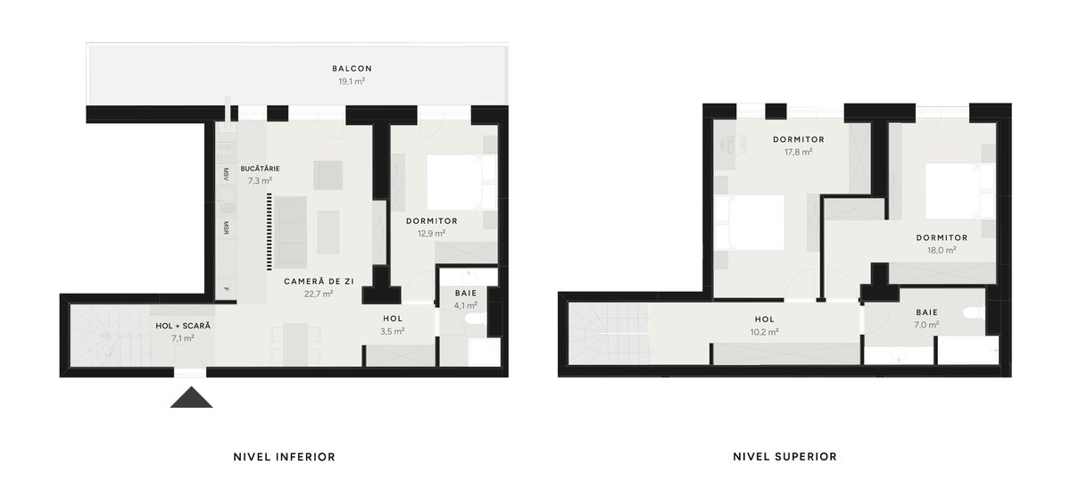 Plan duplex 4 camere TIP 19B – 129,6 m² utili – Avrig Park Residence, Faza 2