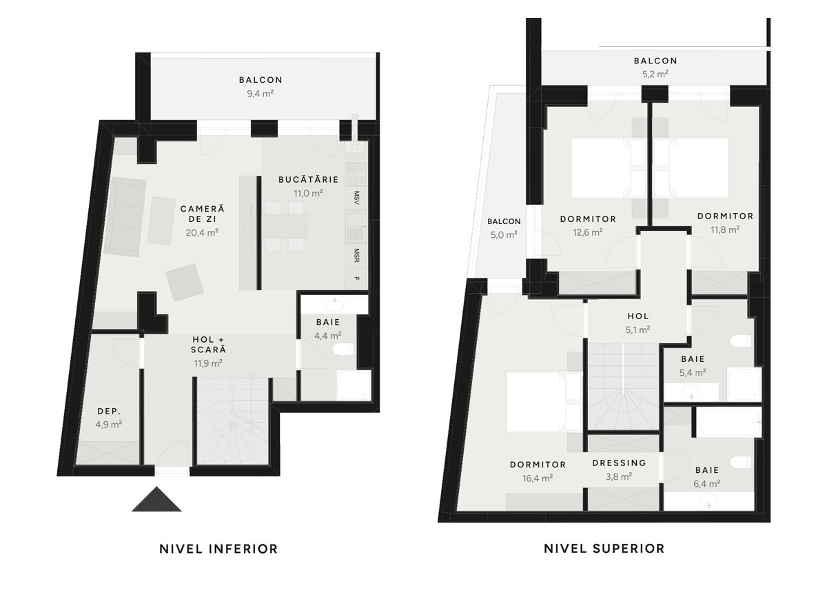 Plan duplex 4 camere TIP 24B – 133,9 m² utili – Avrig Park Residence, Faza 2