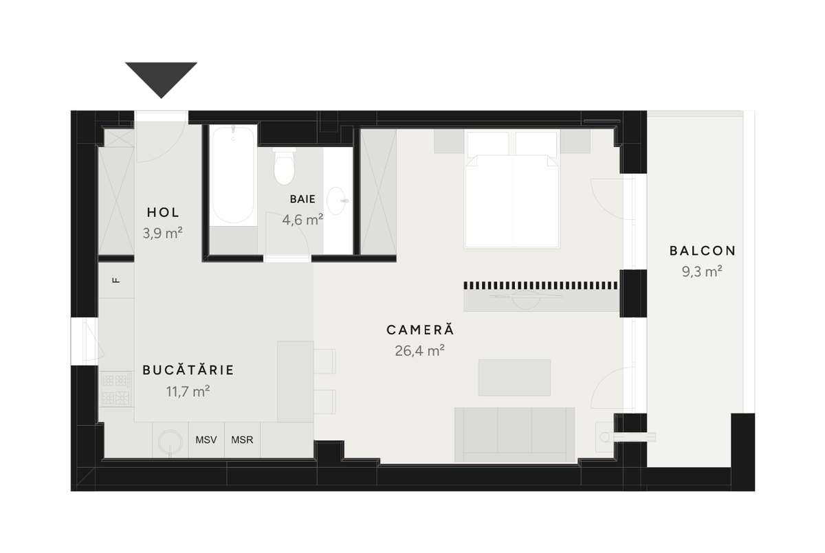 Plan studio plus TIP 6B-2 – 55,9 m² utili – Avrig Park Residence, Faza 2