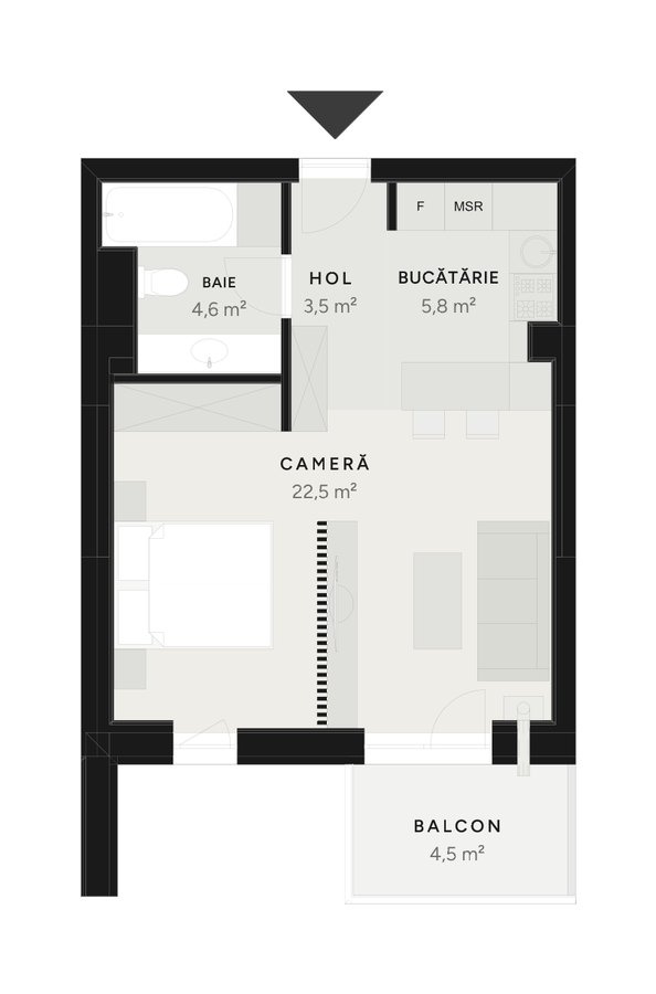 Plan studio TIP 5B-4 – 41,0 m² utili – Avrig Park Residence, Faza 2