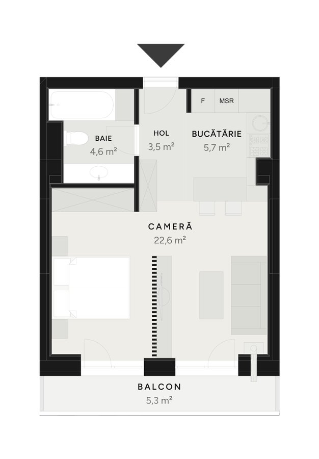Plan studio TIP 5B-5 – 41,7 m² utili – Avrig Park Residence, Faza 2