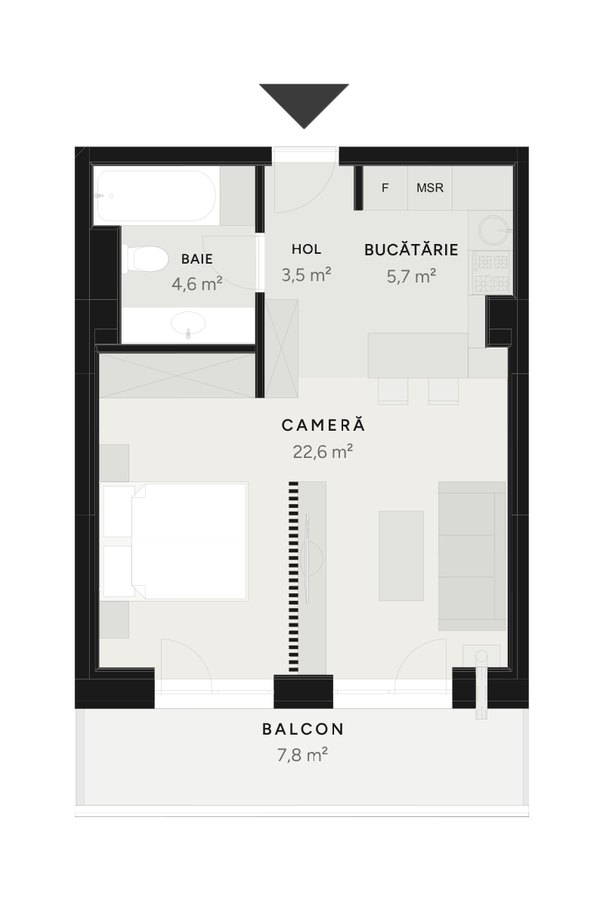 Plan studio TIP 5B-6 – 44,2 m² utili – Avrig Park Residence, Faza 2